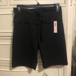 NWT Victoria’s Secret Black Lace-up Front Biker Shorts - Size Medium